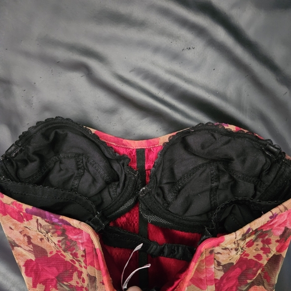 Victoria's Secret Corset Floral Strapless Top Stretchy Padded Full Zip Sz Small - Picture 6 of 12